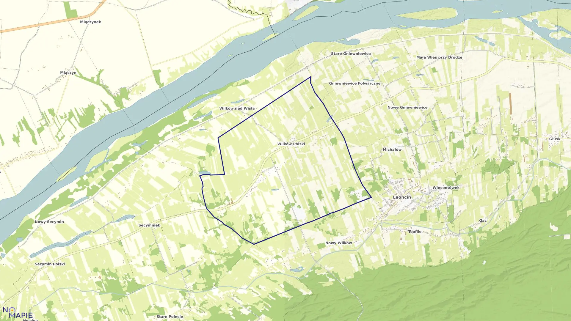 Mapa obrębu WILKÓW POLSKI w gminie Leoncin